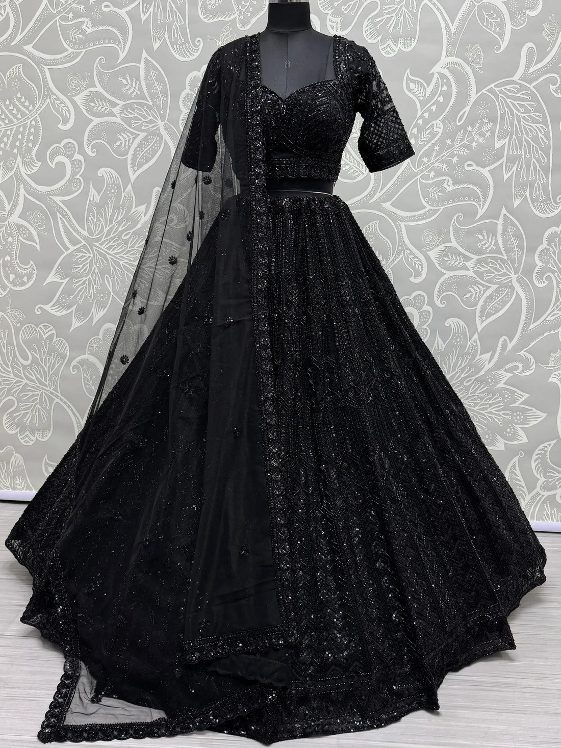 Amazing Black Sequins Net Reception Wear Lehenga Choli - Zeel Clothing