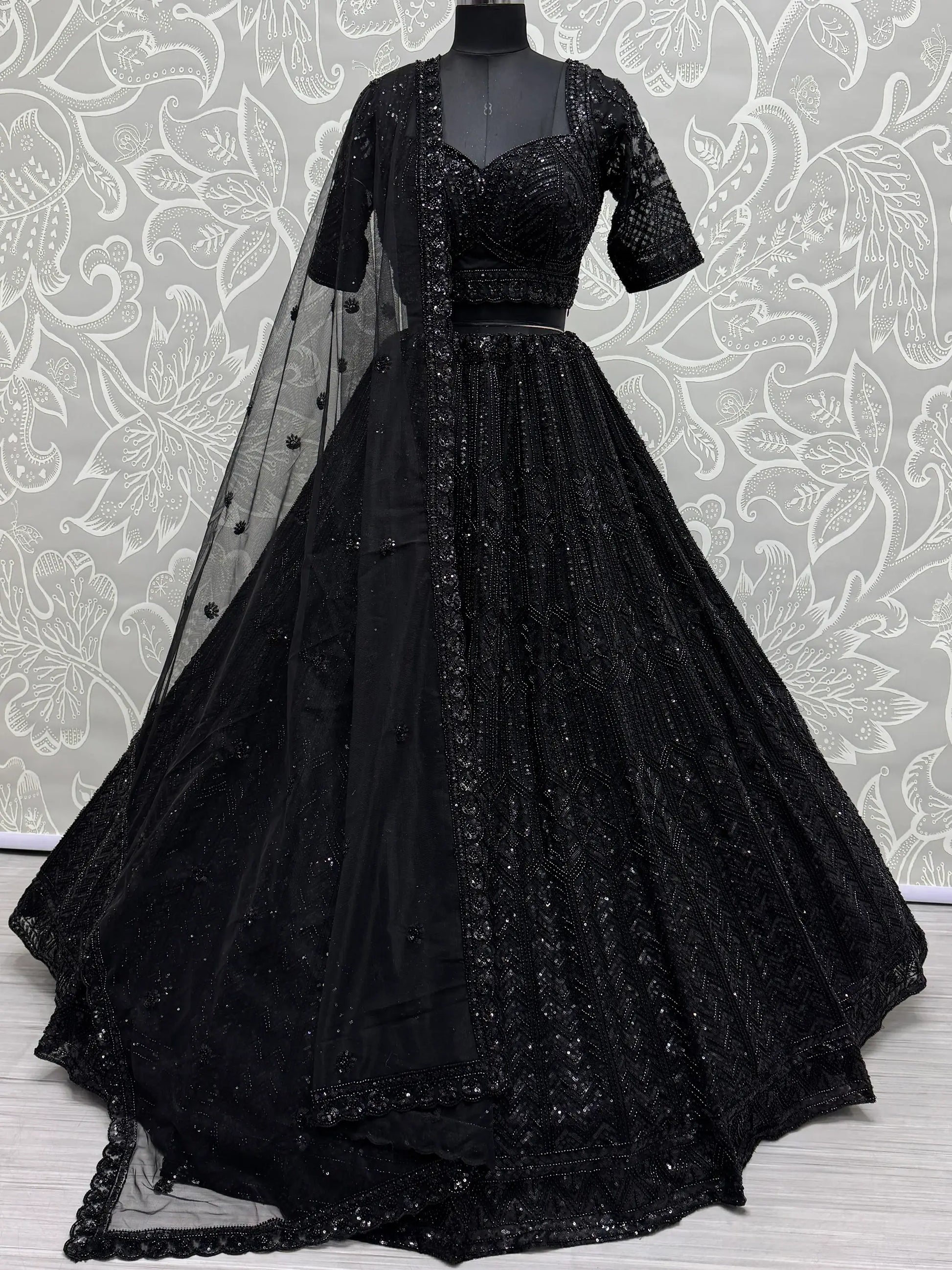 Amazing Black Sequins Net Reception Wear Lehenga Choli - Zeel Clothing