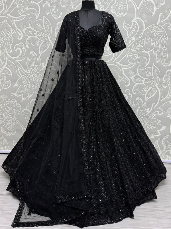 Amazing Black Sequins Net Reception Wear Lehenga Choli - Zeel Clothing