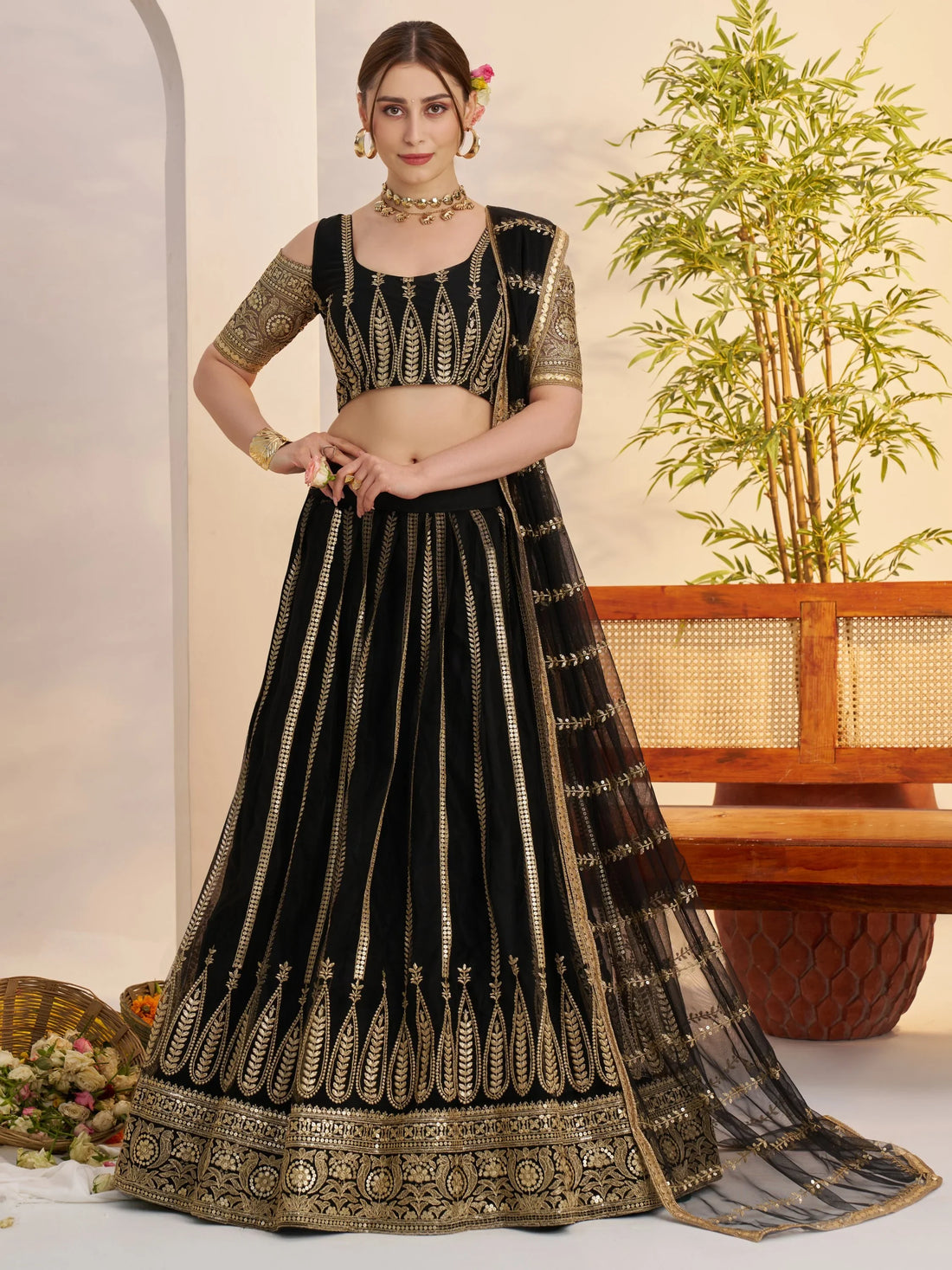 Amazing Black Sequins Net Sangeet Wear Lehenga Choli With Dupatta