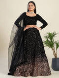 Amazing Black Sequins Velvet Party Wear Lehenga Choli With Dupatta - Zeel Clothing