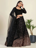 Amazing Black Sequins Velvet Party Wear Lehenga Choli With Dupatta - Zeel Clothing