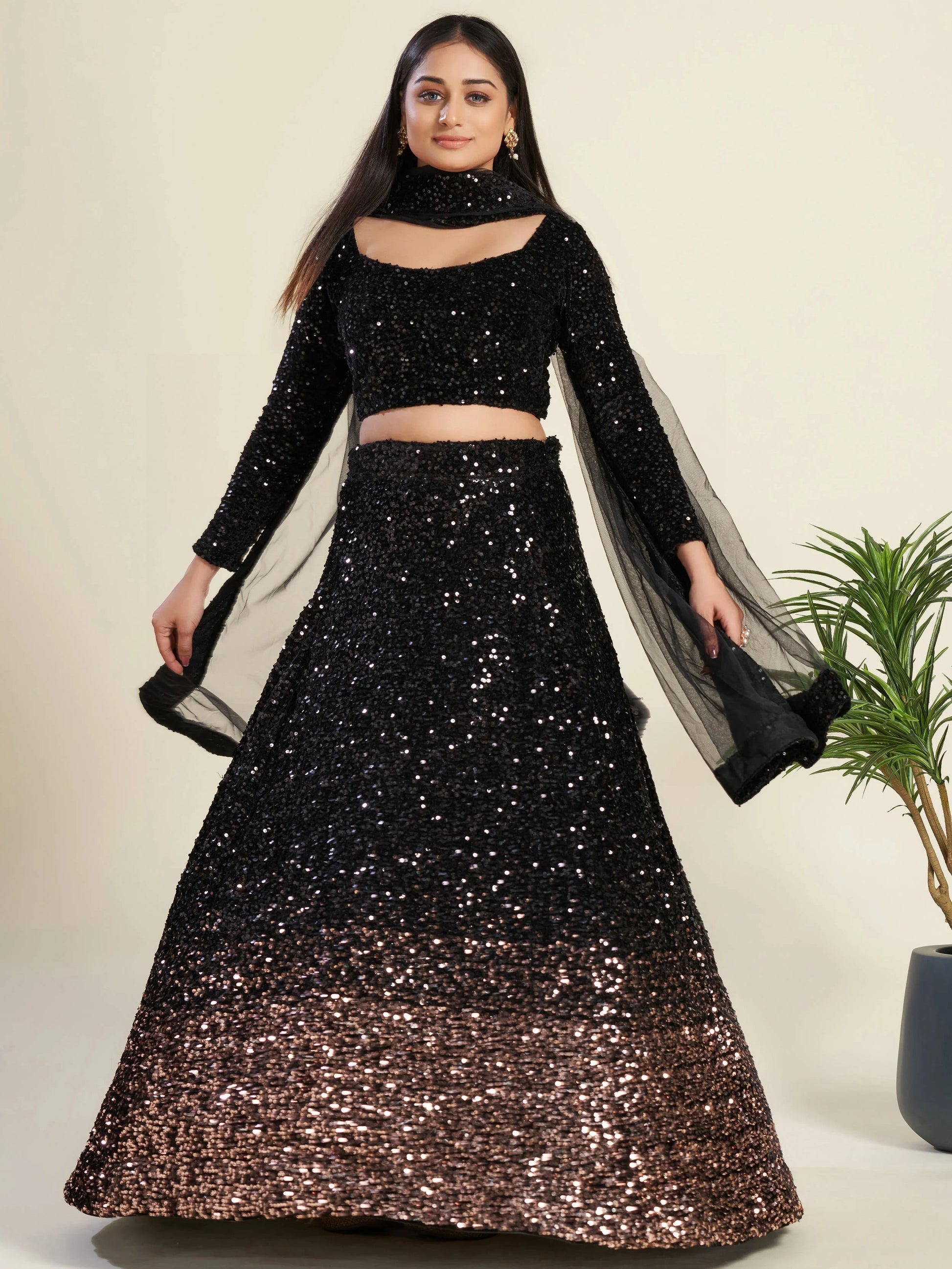 Amazing Black Sequins Velvet Party Wear Lehenga Choli With Dupatta - Zeel Clothing