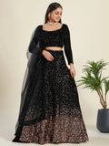 Amazing Black Sequins Velvet Party Wear Lehenga Choli With Dupatta - Zeel Clothing