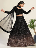 Amazing Black Sequins Velvet Party Wear Lehenga Choli With Dupatta - Zeel Clothing