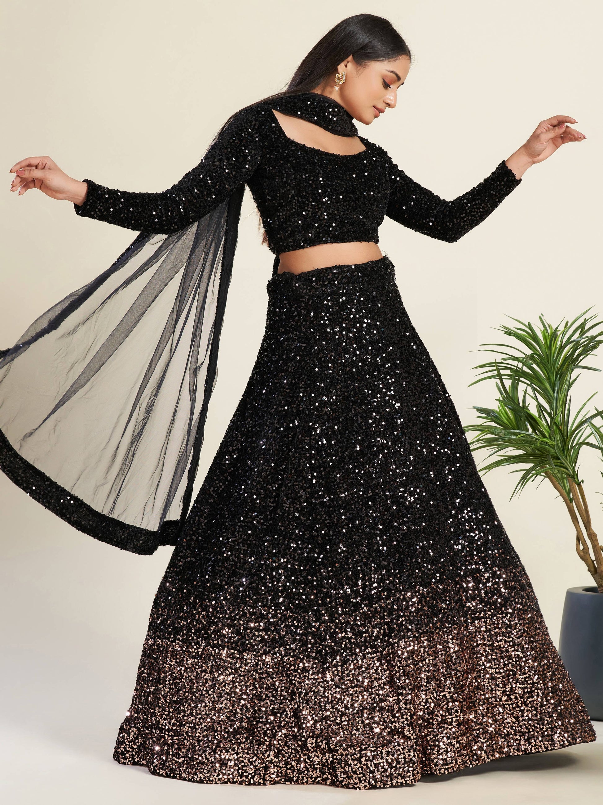 Amazing Black Sequins Velvet Party Wear Lehenga Choli With Dupatta - Zeel Clothing