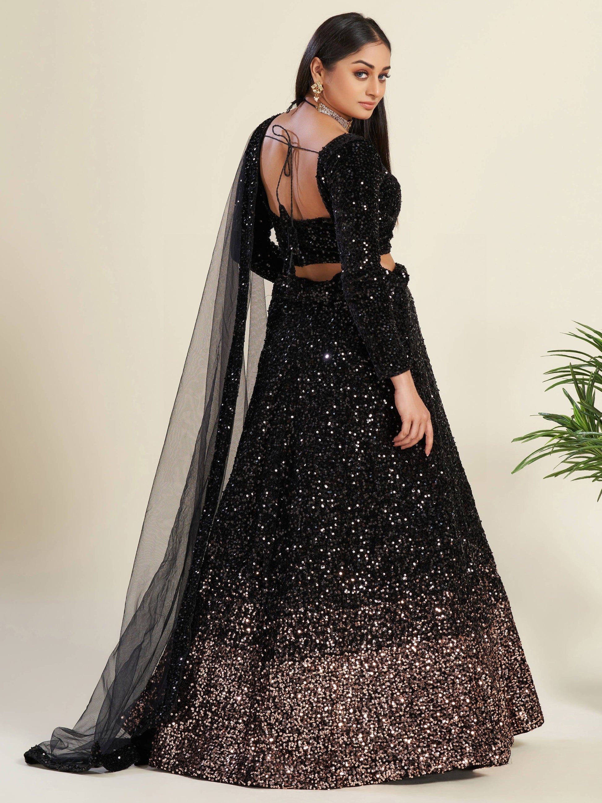 Amazing Black Sequins Velvet Party Wear Lehenga Choli With Dupatta - Zeel Clothing