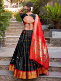 Amazing Black Zari Weaving Jacquard Paithani Lehenga Choli - Zeel Clothing