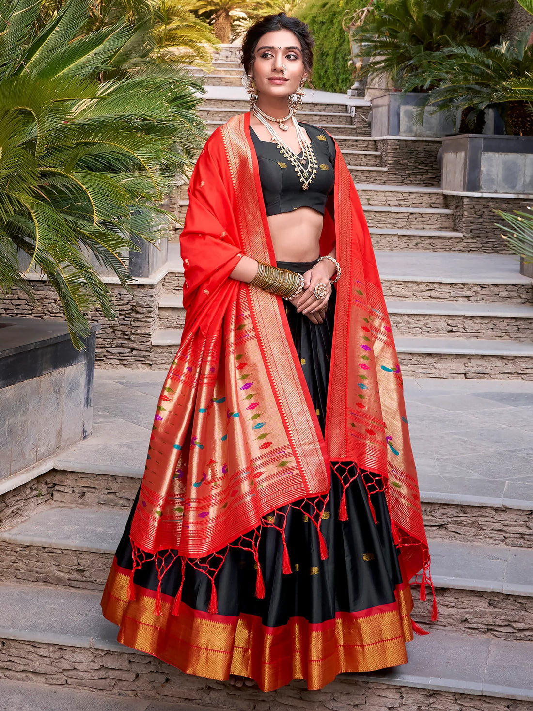 Amazing Black Zari Weaving Jacquard Paithani Lehenga Choli - Zeel Clothing