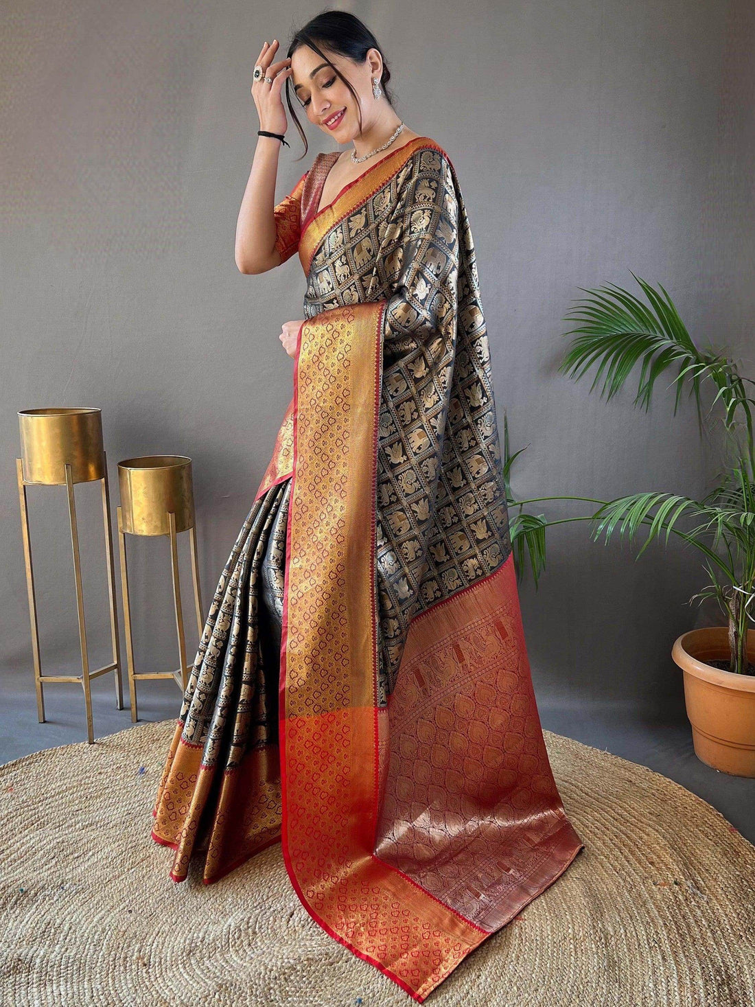 Amazing Black Zari Weaving Silk Reception Wear Saree With Blouse - Zeel Clothing