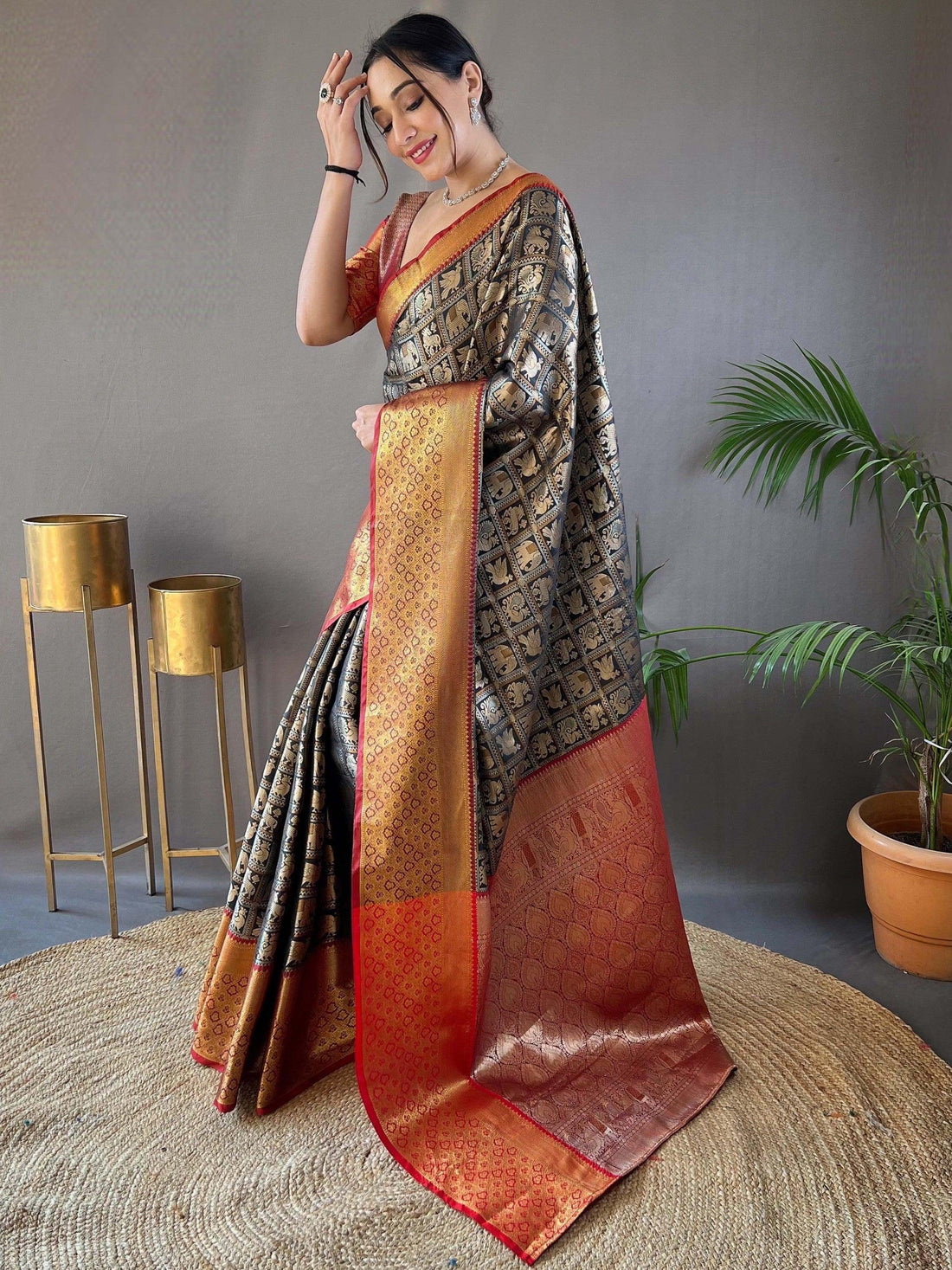 Amazing Black Zari Weaving Silk Reception Wear Saree With Blouse