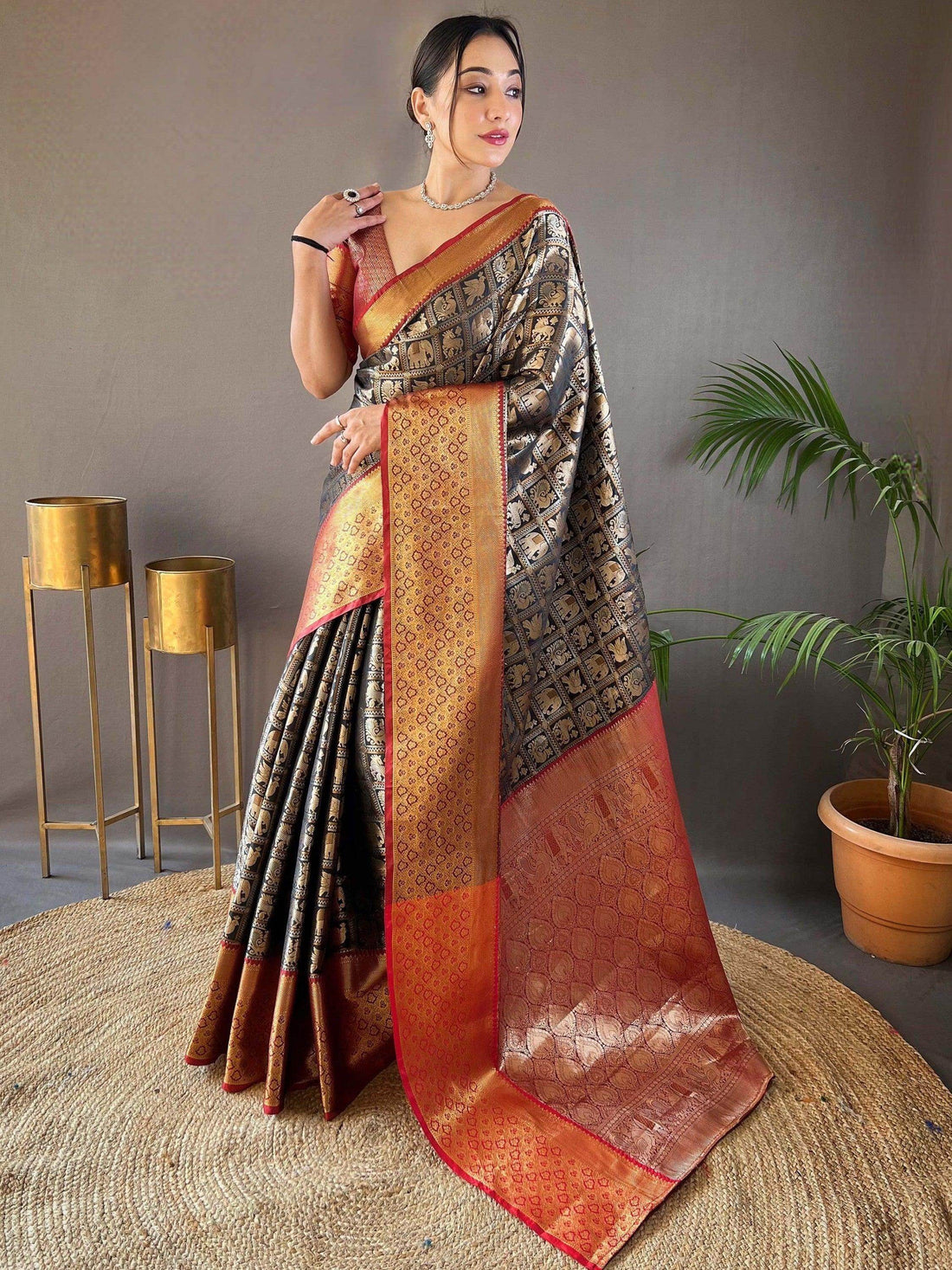 Amazing Black Zari Weaving Silk Reception Wear Saree With Blouse - Zeel Clothing
