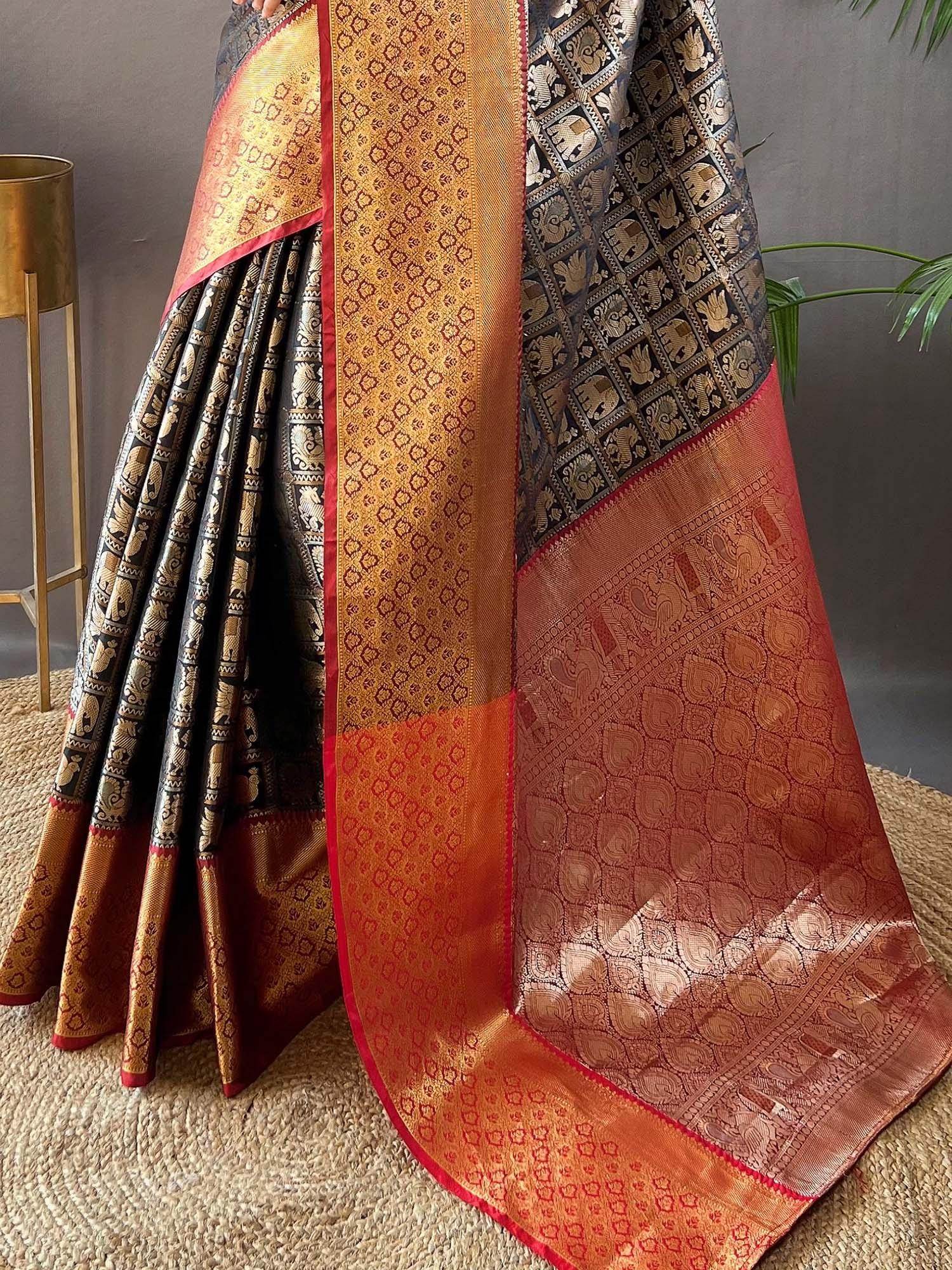 Amazing Black Zari Weaving Silk Reception Wear Saree With Blouse - Zeel Clothing