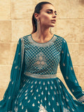 Amazing Blue Embroidered Georgette Gharara Suit With Dupatta - Zeel Clothing