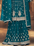 Amazing Blue Embroidered Georgette Gharara Suit With Dupatta - Zeel Clothing