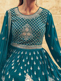 Amazing Blue Embroidered Georgette Gharara Suit With Dupatta - Zeel Clothing