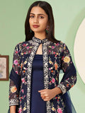 Amazing Blue Embroidered Georgette Jacket Salwar Suit - Zeel Clothing