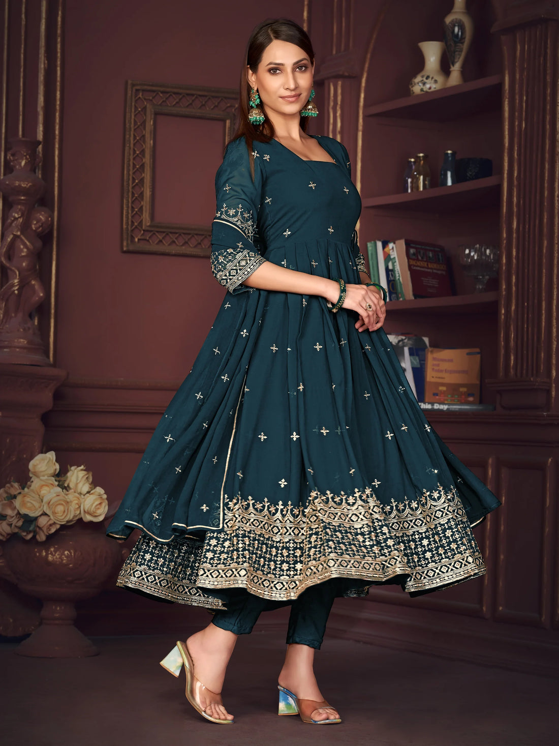 Amazing Blue Embroidered Georgette Wedding Wear Anarkali Suit - Zeel Clothing