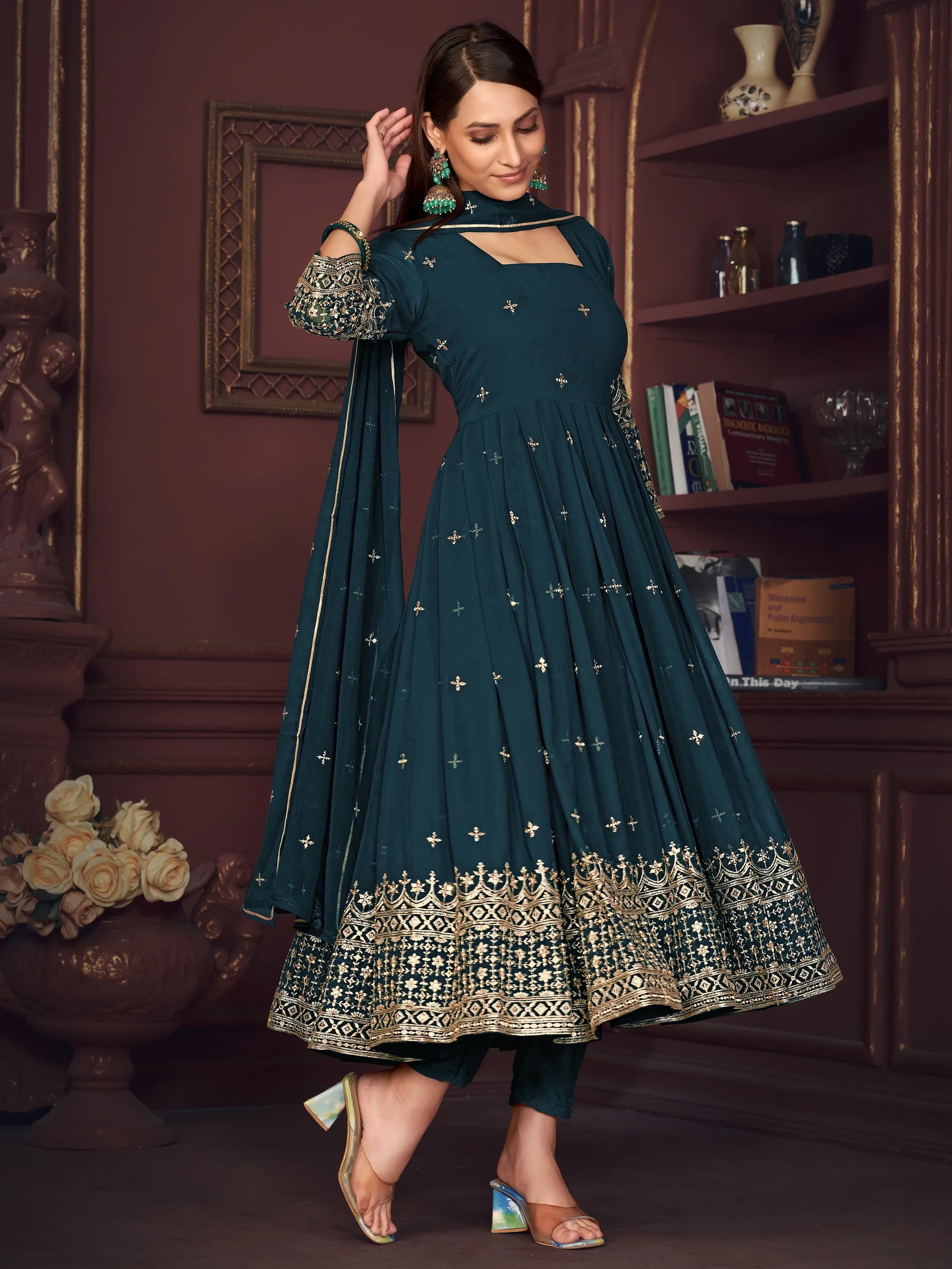 Amazing Blue Embroidered Georgette Wedding Wear Anarkali Suit - Zeel Clothing