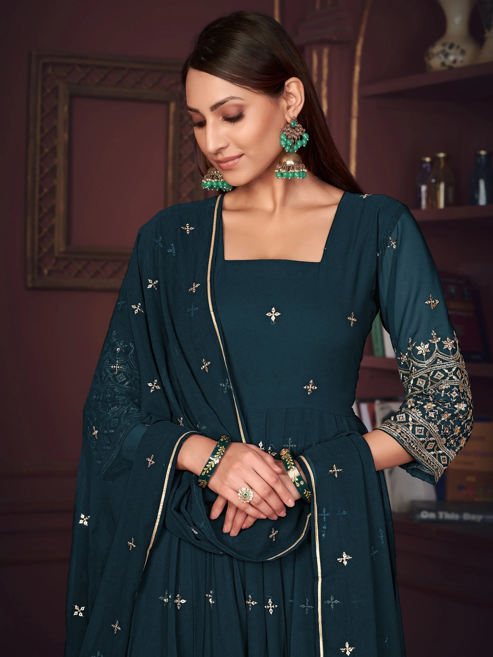 Amazing Blue Embroidered Georgette Wedding Wear Anarkali Suit - Zeel Clothing