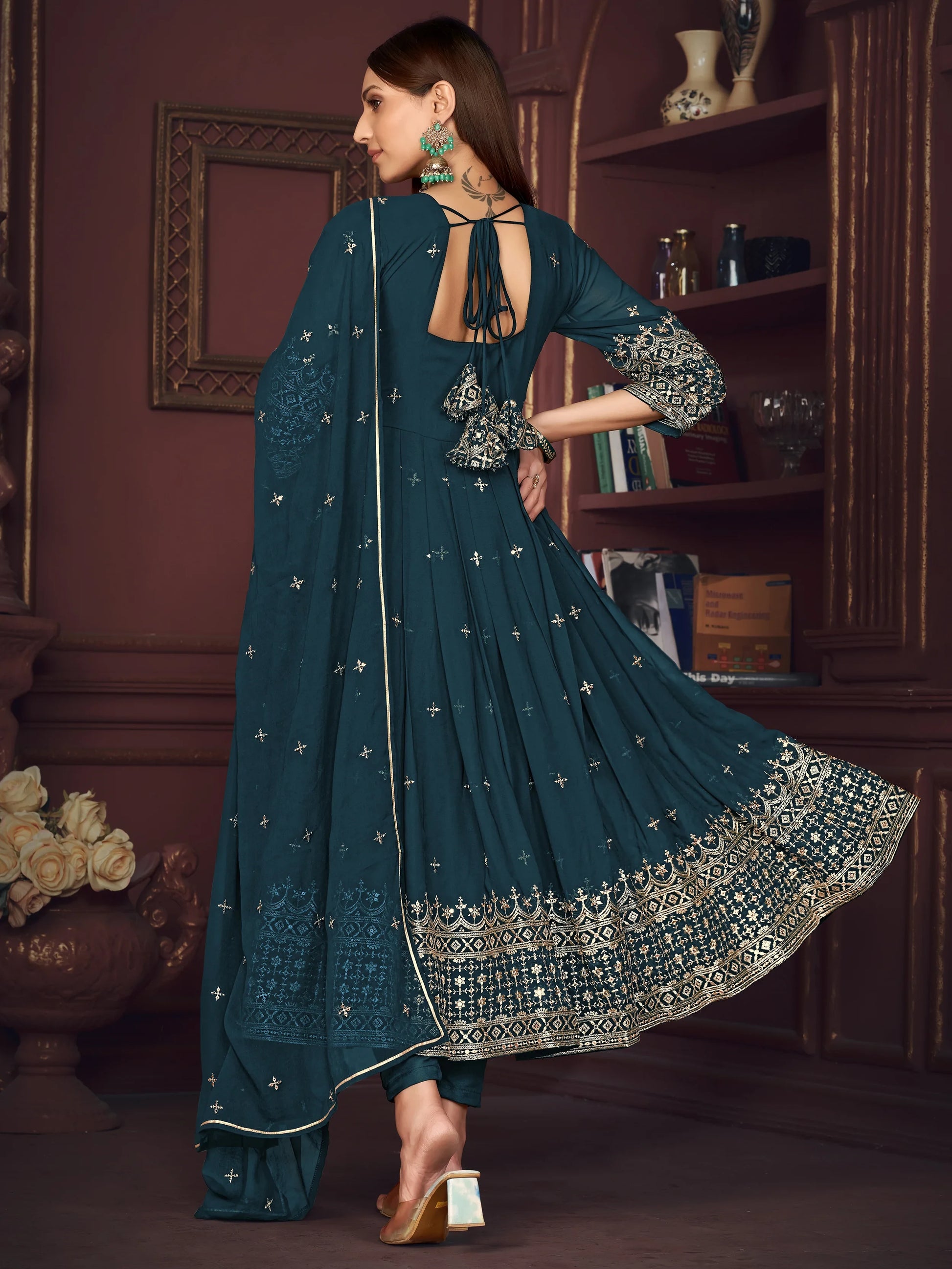 Amazing Blue Embroidered Georgette Wedding Wear Anarkali Suit - Zeel Clothing