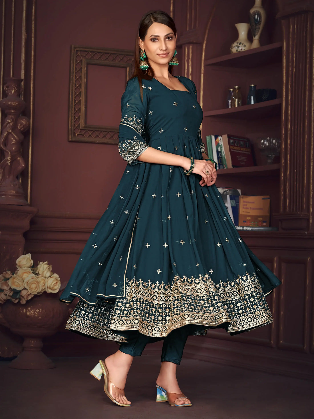 Amazing Blue Embroidered Georgette Wedding Wear Anarkali Suit - Zeel Clothing