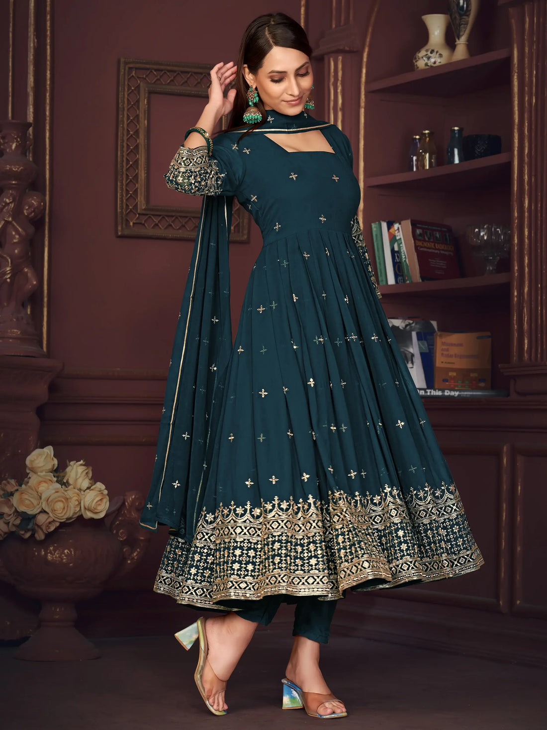 Amazing Blue Embroidered Georgette Wedding Wear Anarkali Suit - Zeel Clothing
