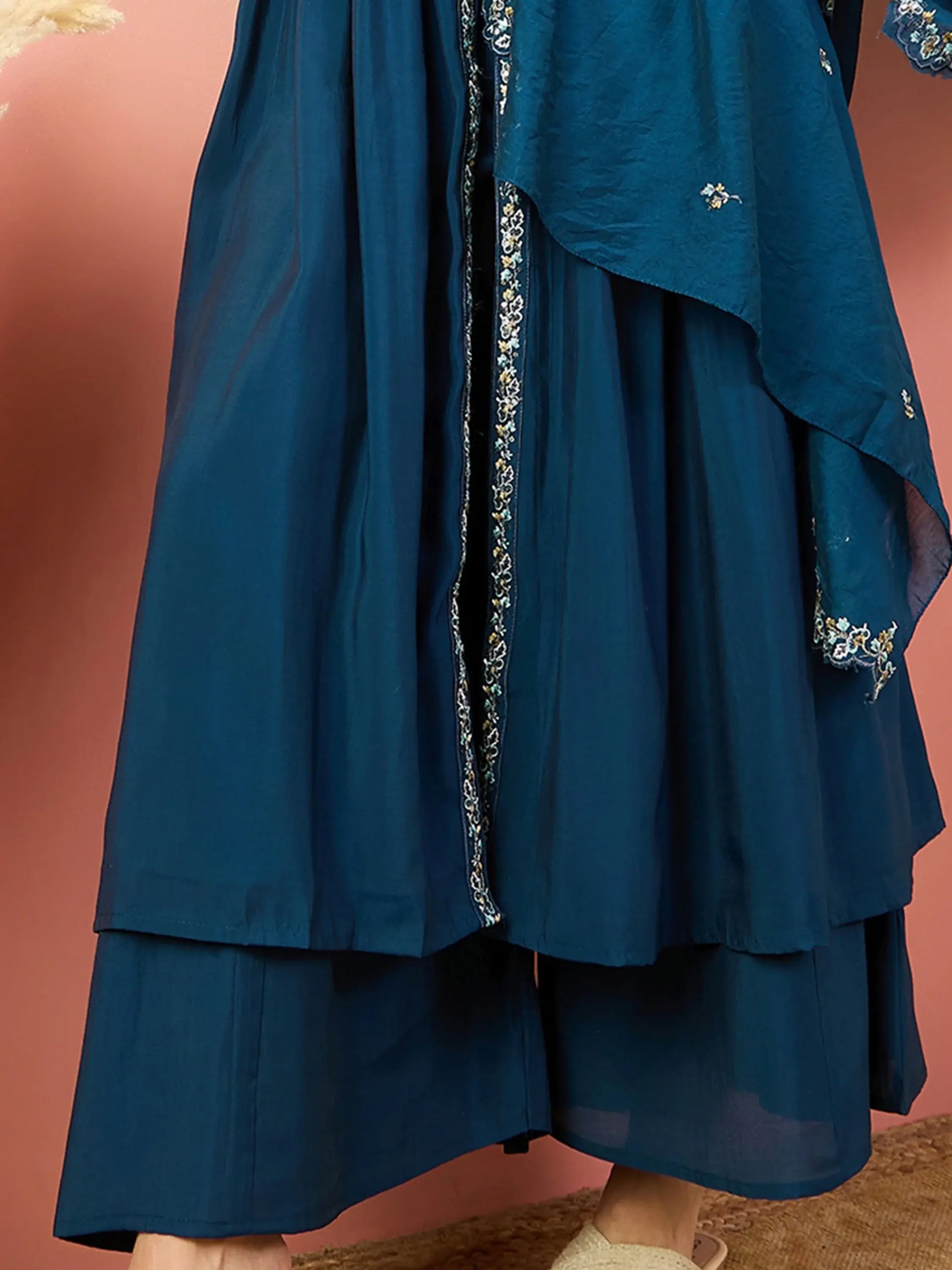 Amazing Blue Embroidered Silk Festival Wear Palazzo Suit With Dupatta - Zeel Clothing