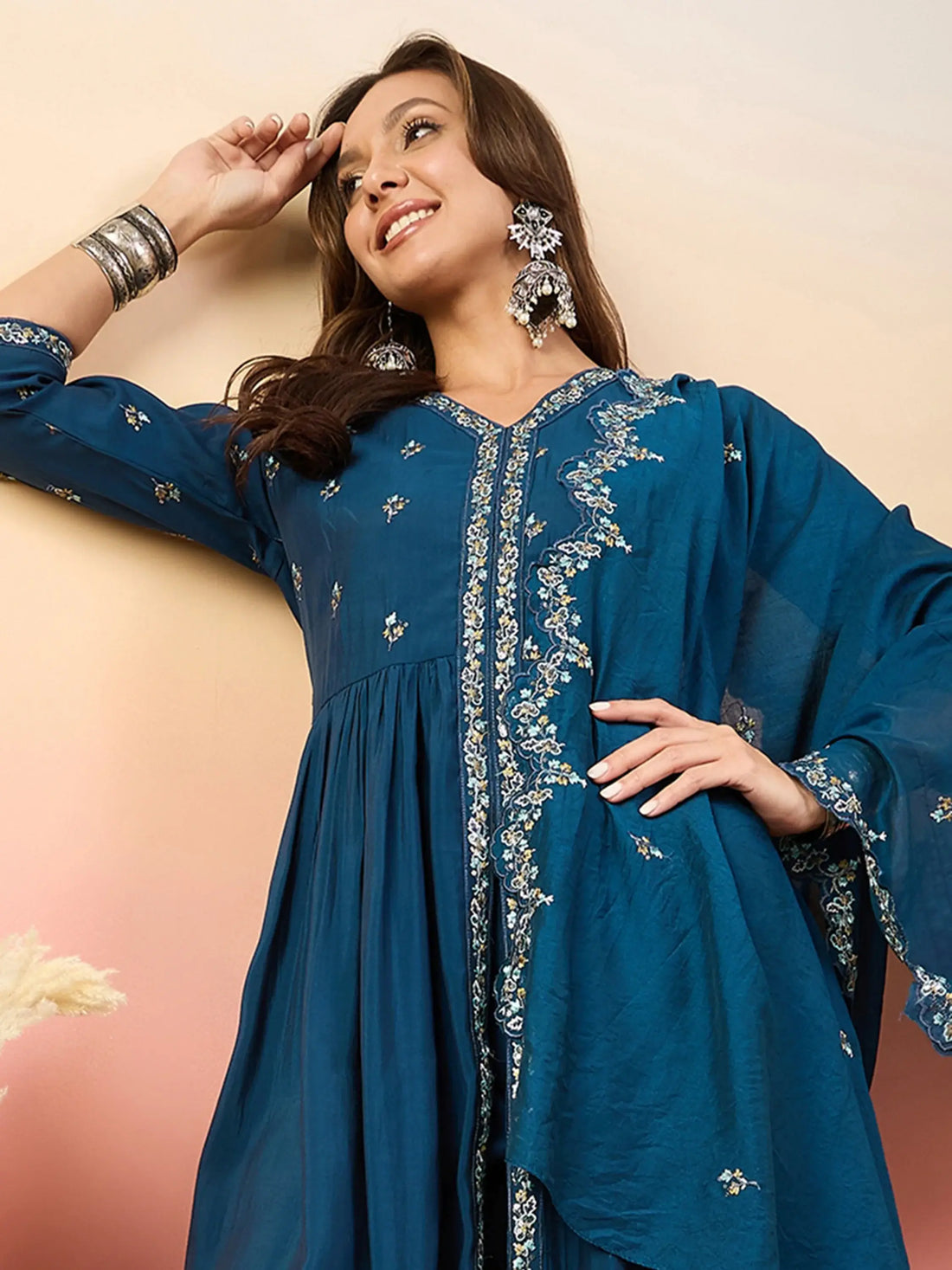 Amazing Blue Embroidered Silk Festival Wear Palazzo Suit With Dupatta - Zeel Clothing