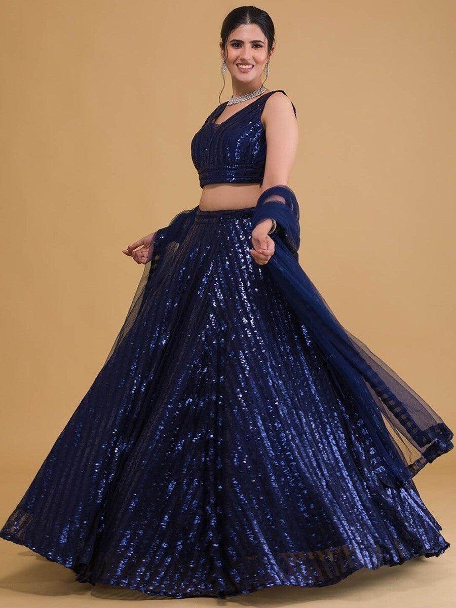 Amazing Blue Embroidery Net Sangeet Wear Lehenga Choli - Zeel Clothing