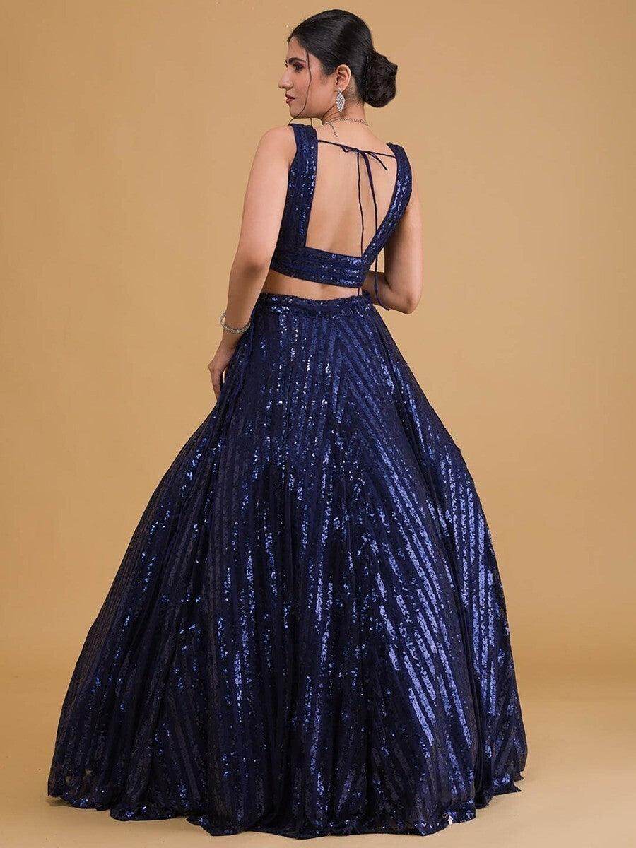 Amazing Blue Embroidery Net Sangeet Wear Lehenga Choli - Zeel Clothing