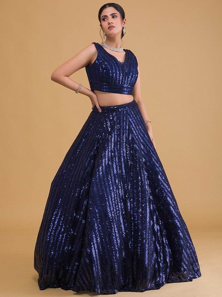Amazing Blue Embroidery Net Sangeet Wear Lehenga Choli - Zeel Clothing