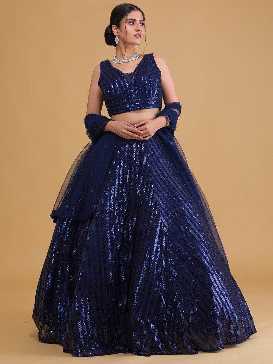 Amazing Blue Embroidery Net Sangeet Wear Lehenga Choli - Zeel Clothing