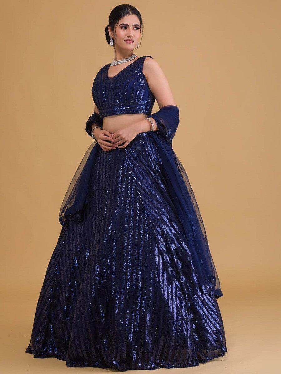 Amazing Blue Embroidery Net Sangeet Wear Lehenga Choli - Zeel Clothing