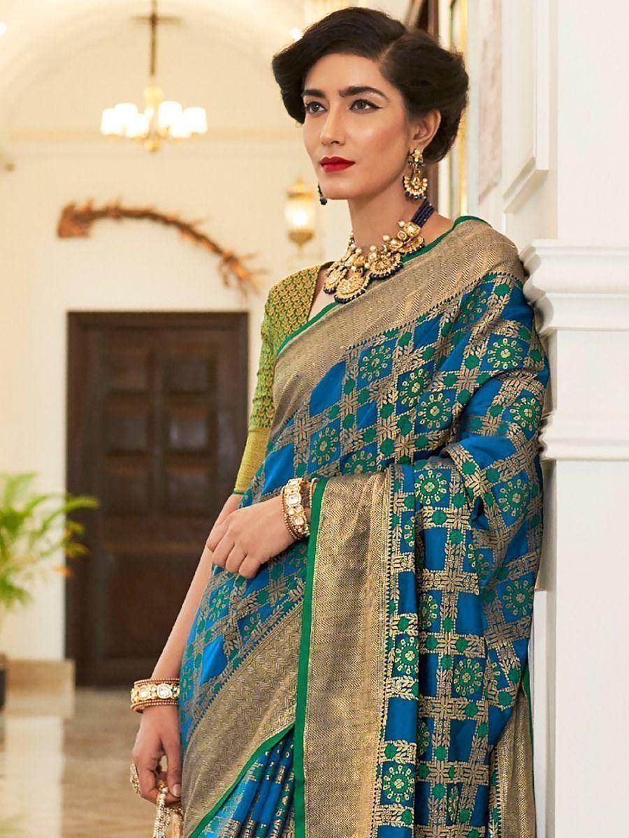 Amazing Blue Patola Woven Silk Wedding Wear Saree - Zeel Clothing