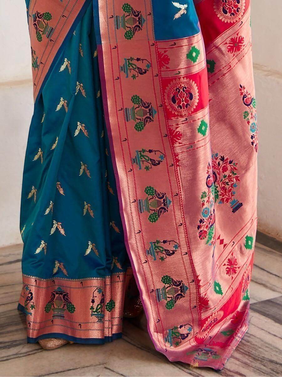 Amazing Blue Silk Zari Weaving Engagement Wear Saree With Blouse - Zeel Clothing
