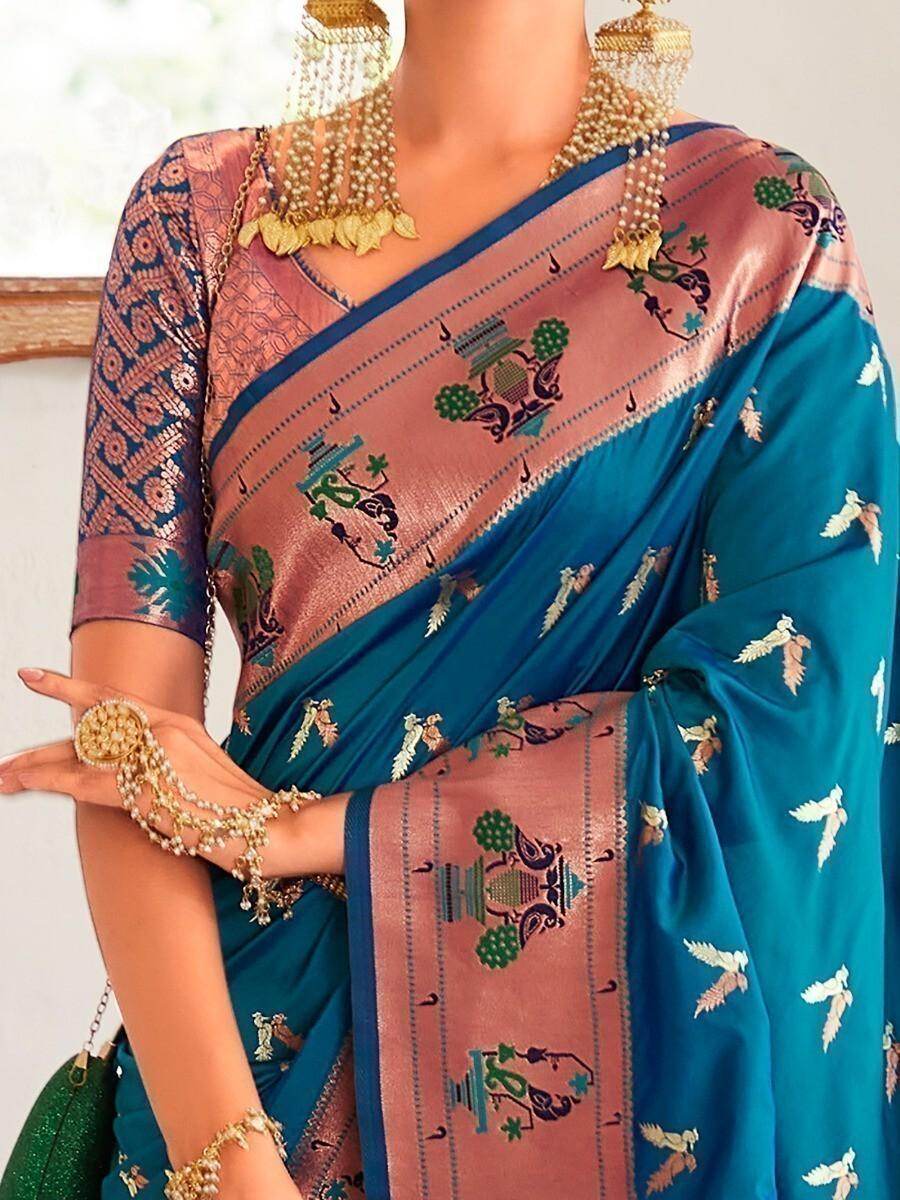 Amazing Blue Silk Zari Weaving Engagement Wear Saree With Blouse - Zeel Clothing