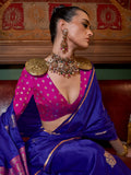 Amazing Blue Zari Weaving Satin Festival Wear Saree With Blouse - Zeel Clothing
