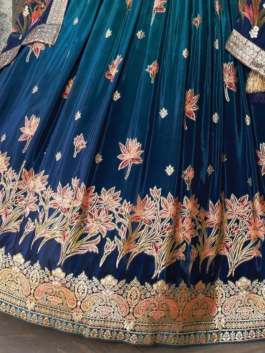 Amazing Blue Zari Woven Silk Engagement Wear Lehenga Choli - Zeel Clothing