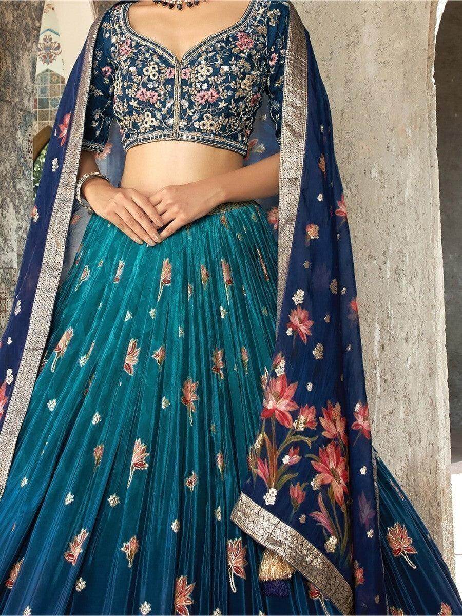 Amazing Blue Zari Woven Silk Engagement Wear Lehenga Choli - Zeel Clothing