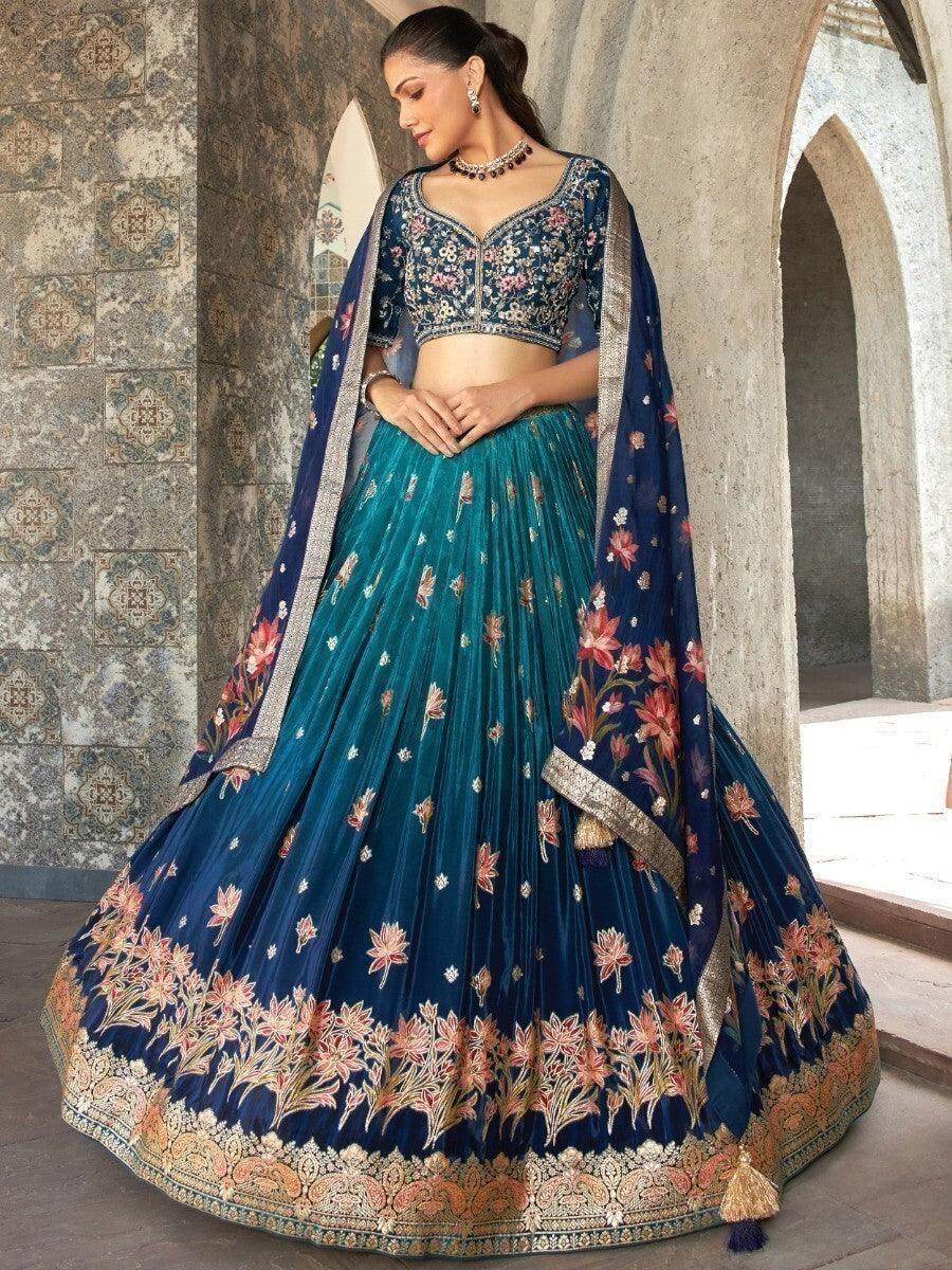 Amazing Blue Zari Woven Silk Engagement Wear Lehenga Choli - Zeel Clothing
