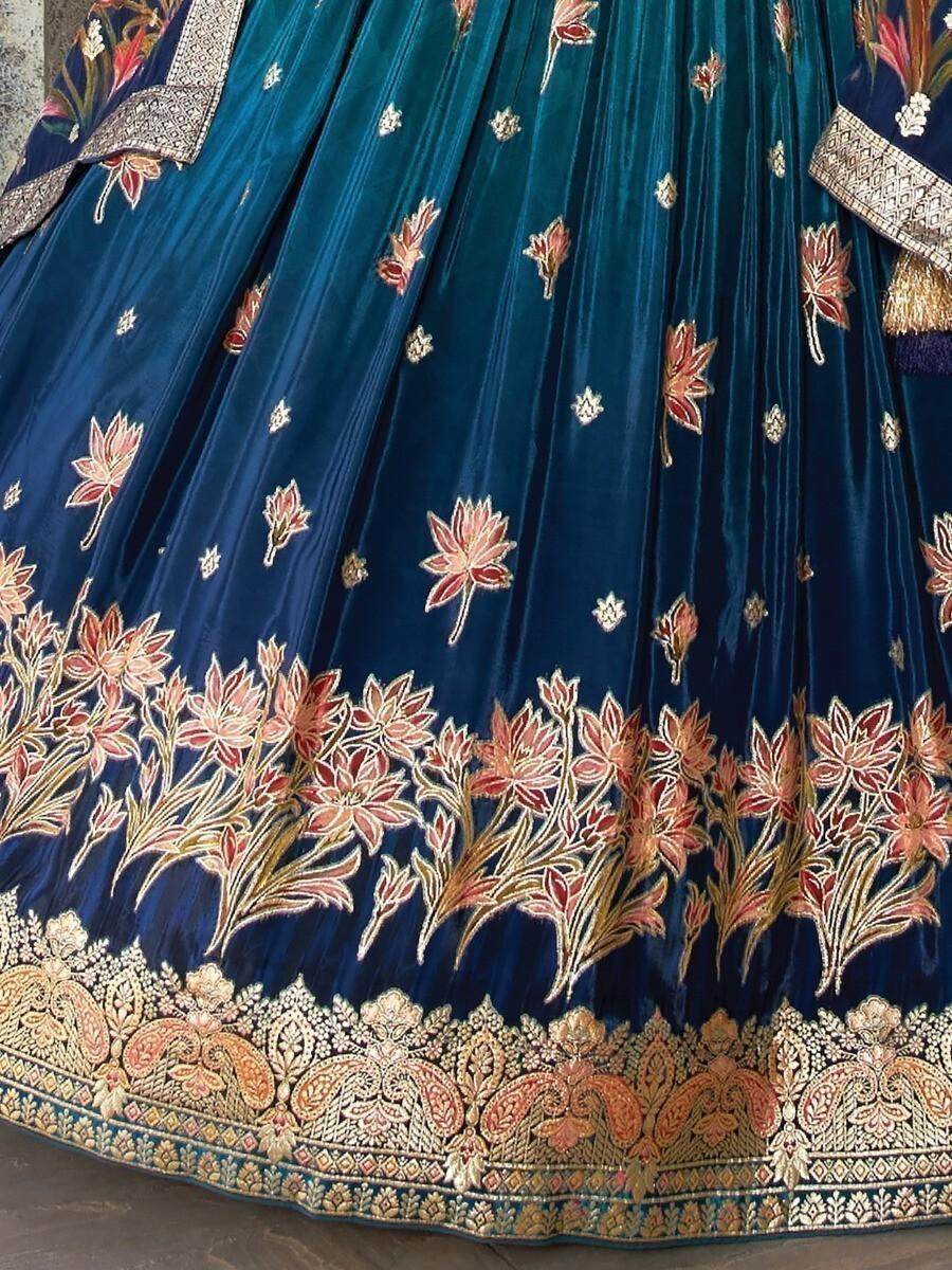Amazing Blue Zari Woven Silk Engagement Wear Lehenga Choli - Zeel Clothing