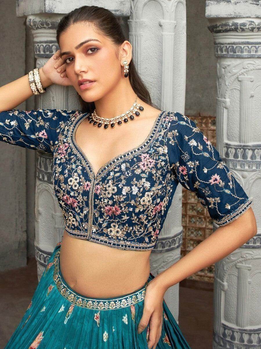 Amazing Blue Zari Woven Silk Engagement Wear Lehenga Choli - Zeel Clothing