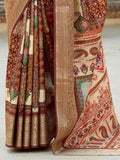 Amazing Brown Digital Printed Silk Events Wear Saree With Blouse - Zeel Clothing