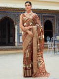 Amazing Brown Digital Printed Silk Events Wear Saree With Blouse - Zeel Clothing