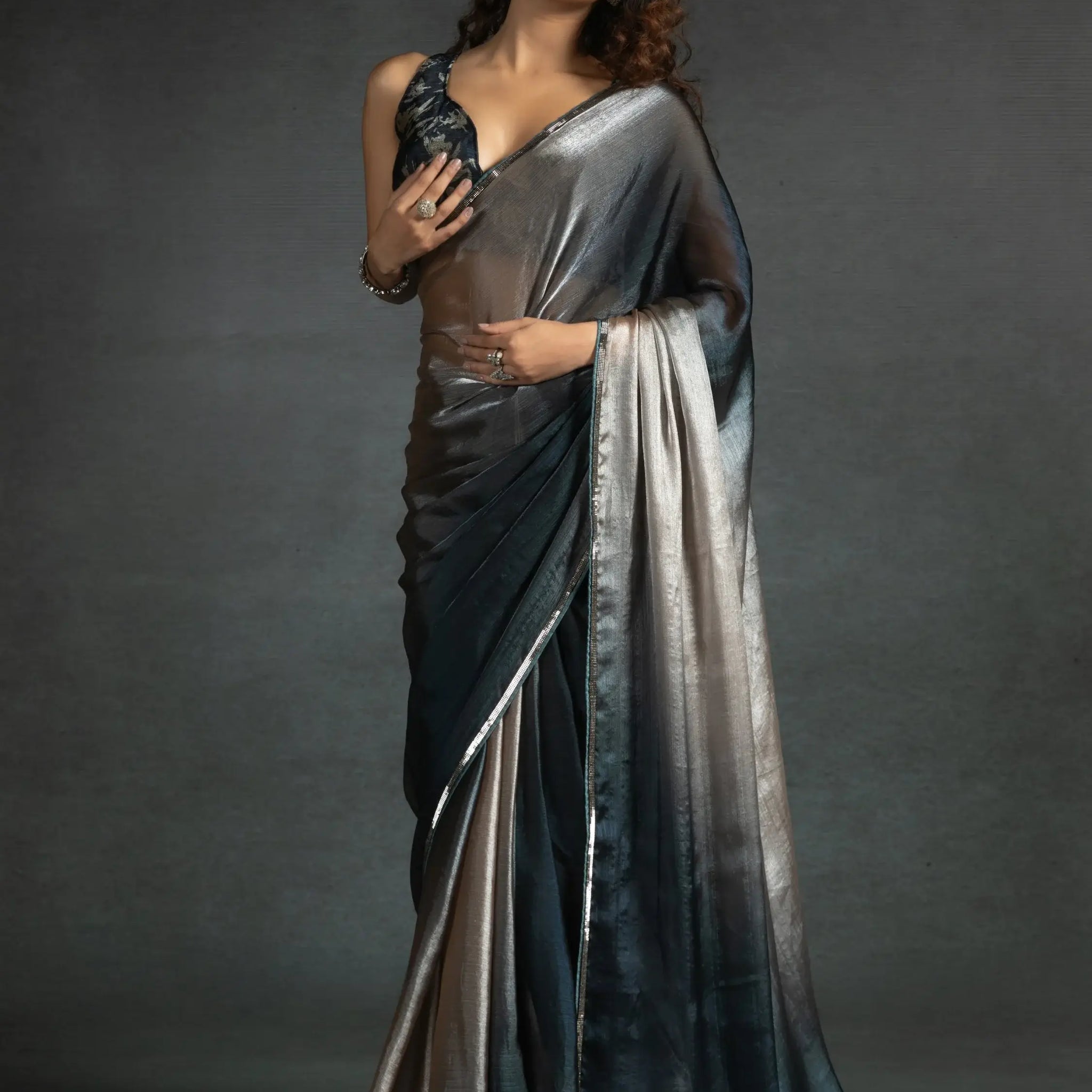 Amazing Brown Satin Cocktail Wear Pre-Stitched Saree With Blouse - Zeel Clothing