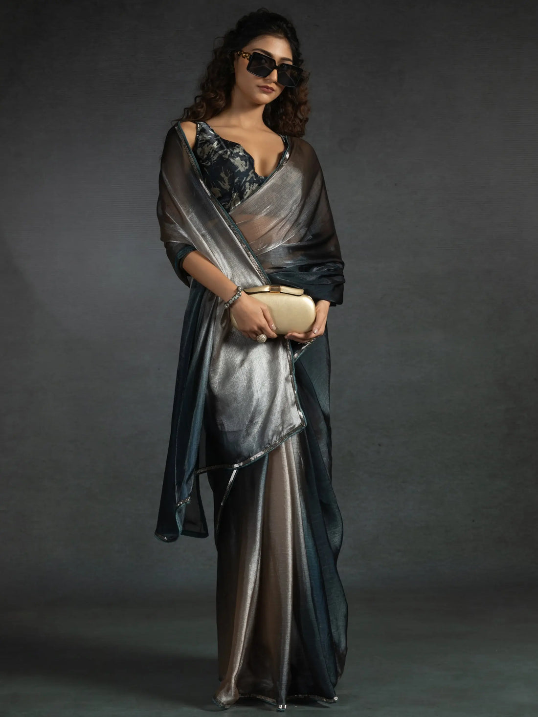 Amazing Brown Satin Cocktail Wear Pre-Stitched Saree With Blouse - Zeel Clothing