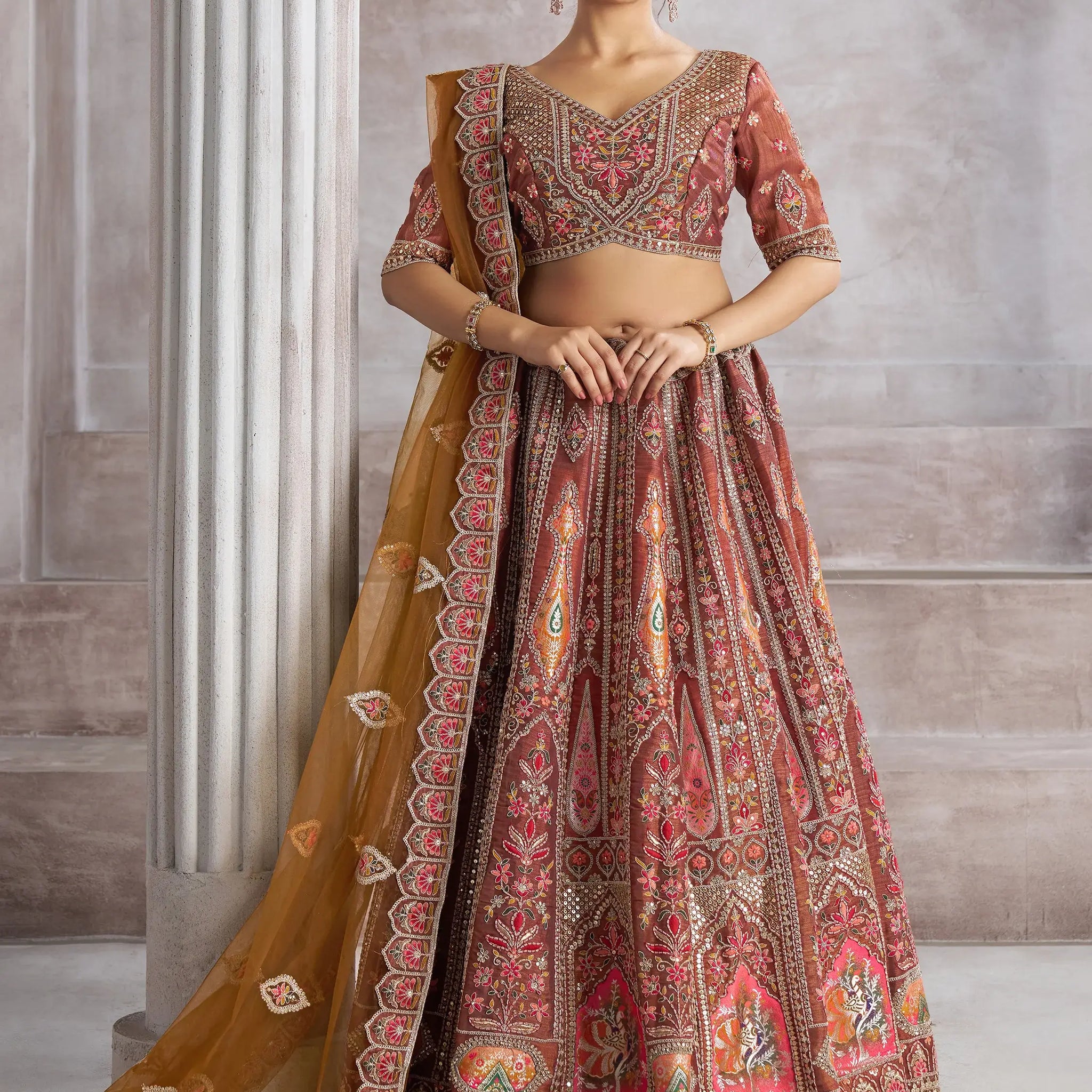 Amazing Brown Sequins Banarasi Silk Designer Lehenga Choli - Zeel Clothing