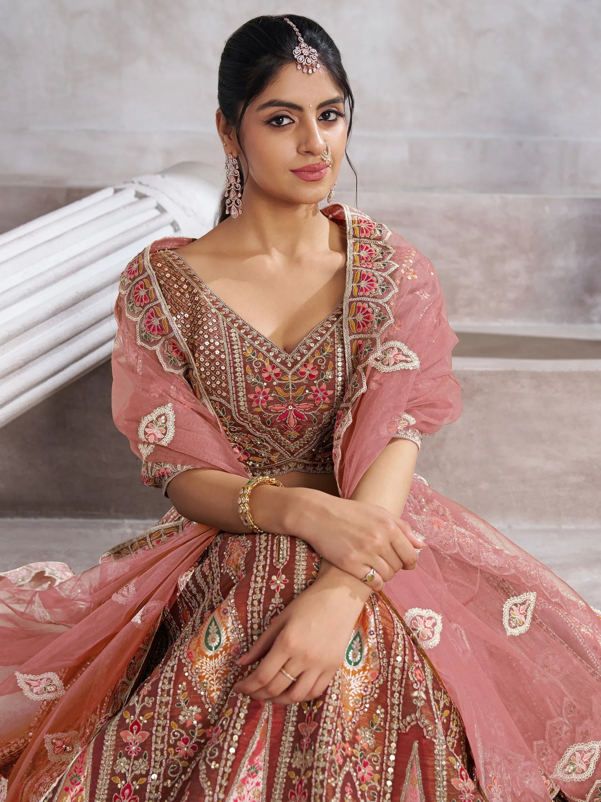 Amazing Brown Sequins Banarasi Silk Designer Lehenga Choli - Zeel Clothing