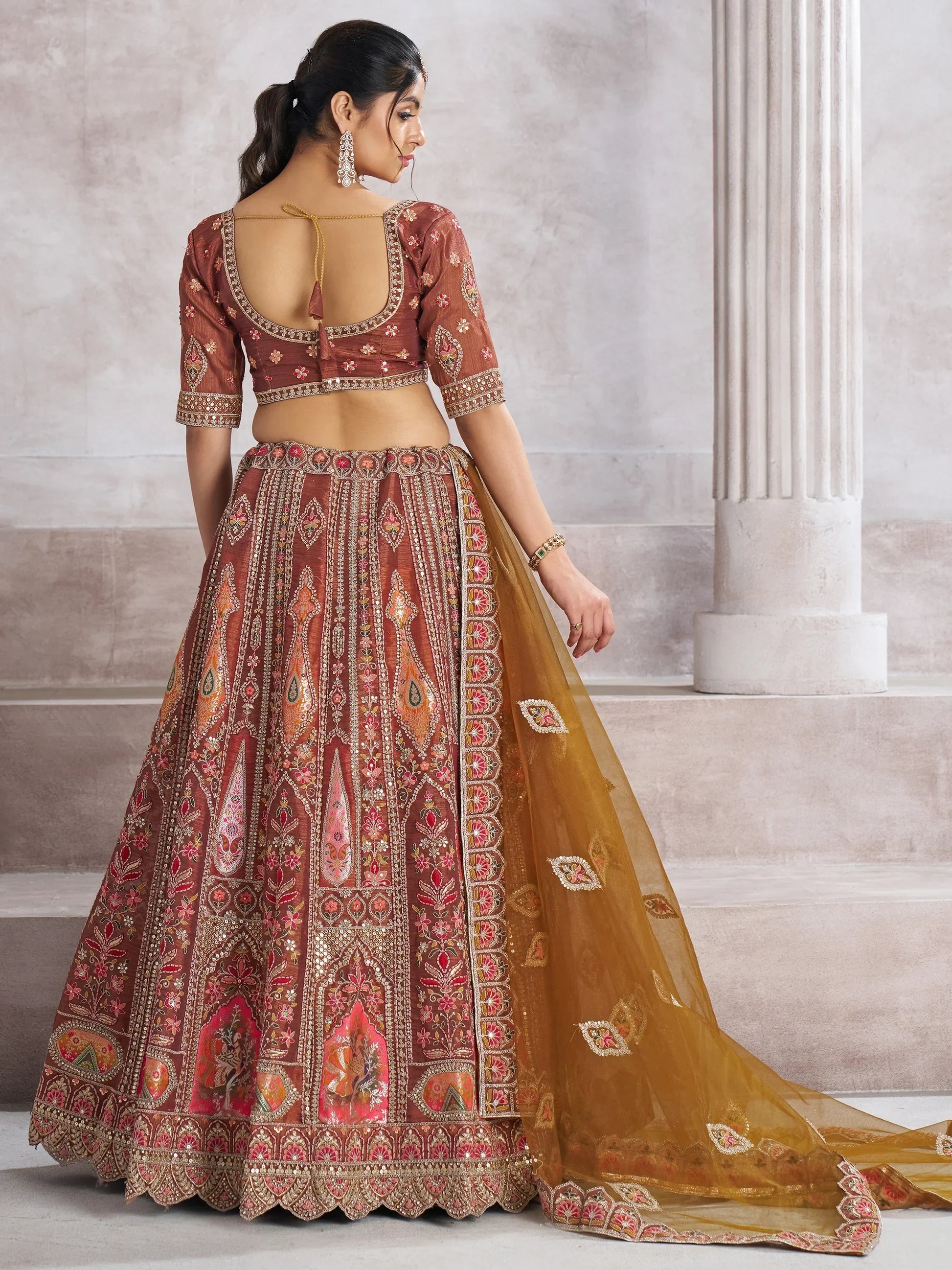 Amazing Brown Sequins Banarasi Silk Designer Lehenga Choli - Zeel Clothing